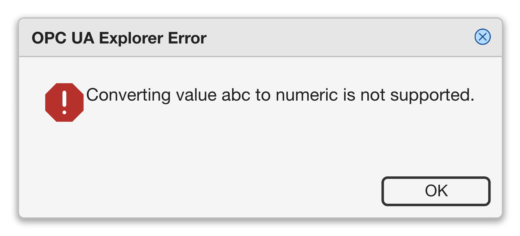 A MATLAB error dialog reading: Converting value abc to numeric is not supported.